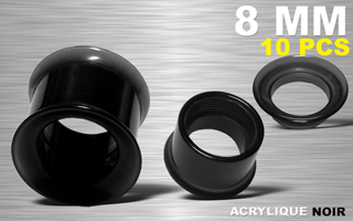 lot de 10 flesh tub acrylique noir vissable - diametre 8 mm