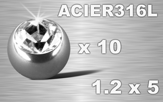 lot de 10 boules acier - strass cristal serti - 1.2 x 5