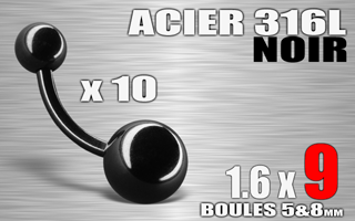 lot de 10 bananes acier 316 l anodise noir 1.6 x 9