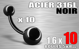 lot de 10 bananes acier 316 l anodise noir 1.6 x 10