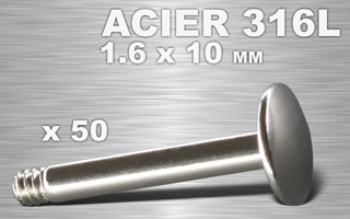 lot de 50 bases labret acier 1.6 x 10 (sans boule) - disque de base 4 mm