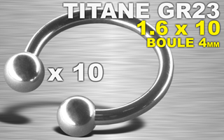 lot de 10 circulaire titane grade 23 - 1.6 x 10 - boule 4 mm