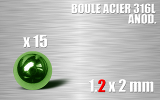 lot de 15 boule acier 316l anodise vert 1.2 x 2