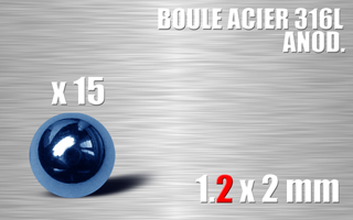 lot de 15 boule acier 316l anodise bleu 1.2 x 2