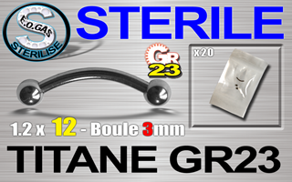 lot de 10 micro bananes (nouv. conditionnement) titane grade 23 - 1.2 x 12 - boules 3 mm - mentions au dos du sachet : matiere du bijou - date de peremption - type de sterilisation - emballage individuel