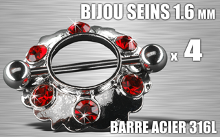 lot de 4 bijoux de seins - barre acier 316 l - 1.6 - diametre : 10.5 mm