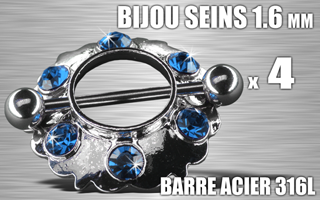 lot de 4 bijoux de seins - barre acier 316 l - 1.6 -diametre : 10.5 mm