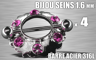 lot de 4 bijoux de seins - barre acier 316 l - 1.6 - diametre : 10.5 mm
