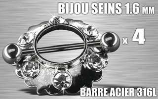 lot de 4 bijoux de seins - barre acier 316 l - 1.6 - diametre : 10.5 mm