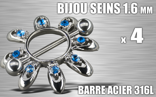 lot de 4 bijoux de seins - barre acier 316 l - 1.6 - diametre : 10.5 mm