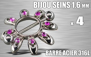 lot de 4 bijoux de seins - barre acier 316 l - 1.6 - diametre : 10.5 mm