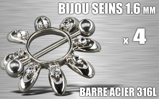 lot de 4 bijoux de seins - barre acier 316 l - 1.6 - diametre : 10.5 mm