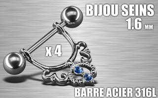 lot de 4 bijoux de seins - barre acier 316 l - 1.6 - diametre : 12 mm