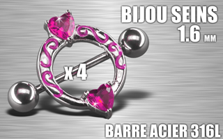 lot de 4 bijoux de seins - barre acier 316 l - 1.6- diametre : 11 mm
