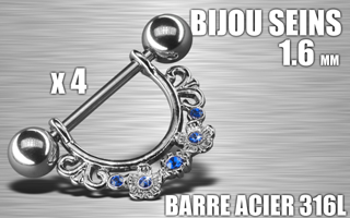 lot de 4 bijoux de seins - barre acier 316 l - 1.6- diametre : 12 mm