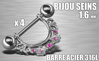 lot de 4 bijoux de seins - barre acier 316 l - 1.6- diametre : 12 mm
