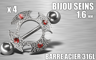 lot de 4 bijoux de seins - barre acier 316 l - 1.6- diametre : 10 mm