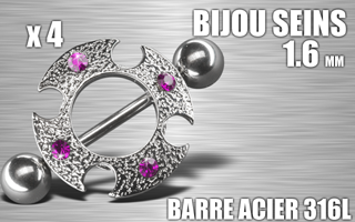 lot de 4 bijoux de seins - barre acier 316 l - 1.6- diametre : 10 mm