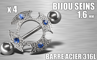 lot de 4 bijoux de seins - barre acier 316 l - 1.6- diametre : 10 mm