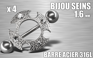 lot de 4 bijoux de seins - barre acier 316 l - 1.6- diametre : 10 mm