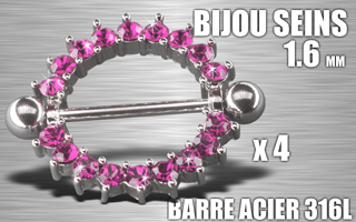 lot de 4 bijoux de seins - barre acier 316 l - 1.6- diametre : 16 mm