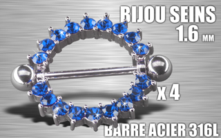 lot de 4 bijoux de seins - barre acier 316 l - 1.6- diametre : 16 mm