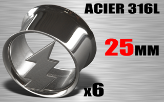 lot de 6 flesh tub acier 316 l decoupe au laser. eclair - diametre : 25 mm