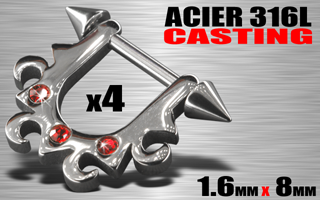 lot de 4 bijoux seins/ oreille acier 316 l casting