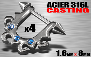 lot de 4 bijoux seins/ oreille acier 316 l casting