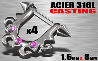lot de 4 bijoux seins/ oreille acier 316 l casting