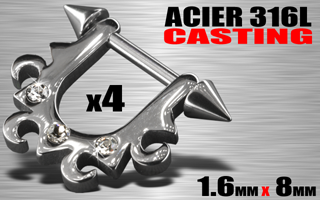 lot de 4 bijoux seins/ oreille acier 316 l casting