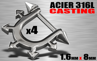 lot de 4 bijoux seins/ oreille acier 316 l casting