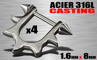 lot de 4 bijoux seins/ oreille acier 316 l casting
