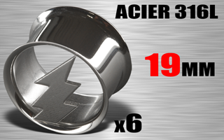 lot de 6 flesh tub acier 316 l decoupe au laser. eclair - diametre : 19 mm