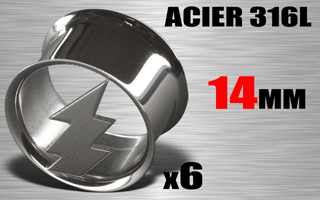 lot de 6 flesh tub acier 316 l decoupe au laser. eclair - diametre : 14 mm