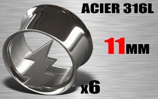 lot de 6 flesh tub acier 316 l decoupe au laser. eclair - diametre : 11 mm