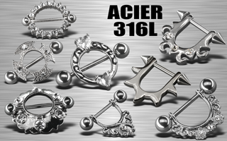 lot de 8 bijoux seins - barre acier 1.6 mm