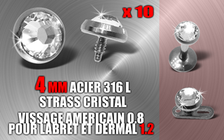 lot de 5 accessoires acier vissage americain 0.8 pour bijoux 1.2 mm - strass cristal - diametre 4 mm