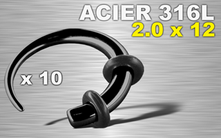 lot de 10 griffes acier 316 l anodise noir - 2.0 x 12 mm