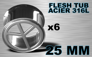 lot de 6 flesh tub acier - peace and love - diametre 25 mm - coupe au laser