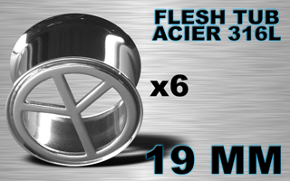 lot de 6 flesh tub acier - peace and love - diametre 19 mm - coupe au laser