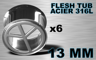 lot de 6 flesh tub acier - peace and love - diametre 13 mm - coupe au laser