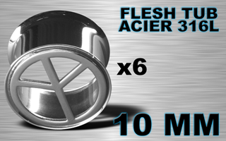 lot de 6 flesh tub acier - peace and love - diametre 10 mm - coupe au laser