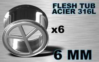 lot de 6 flesh tub acier - peace and love - diametre 6 mm - coupe au laser