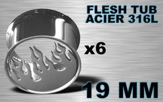 lot de 6 flesh tub acier - flamme - diametre 19 mm - coupe au laser