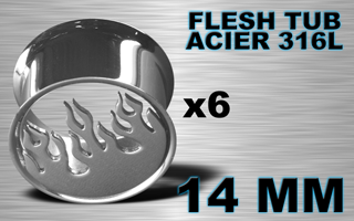 lot de 6 flesh tub acier - flamme - diametre 14 mm - coupe au laser