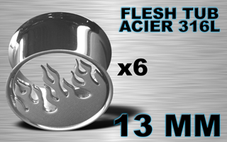 lot de 6 flesh tub acier - flamme - diametre 13 mm - coupe au laser