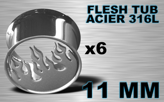 lot de 6 flesh tub acier - flamme - diametre 11 mm - coupe au laser