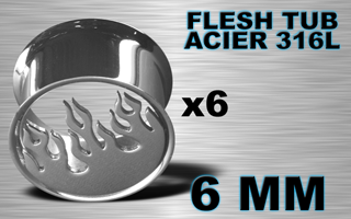 lot de 6 flesh tub acier - flamme - diametre 6 mm - coupe au laser