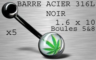 lot de 5 bananes acier 316 l + anodise noir - 1.6 x 10 - boule 5 & 8 - logo cannabis